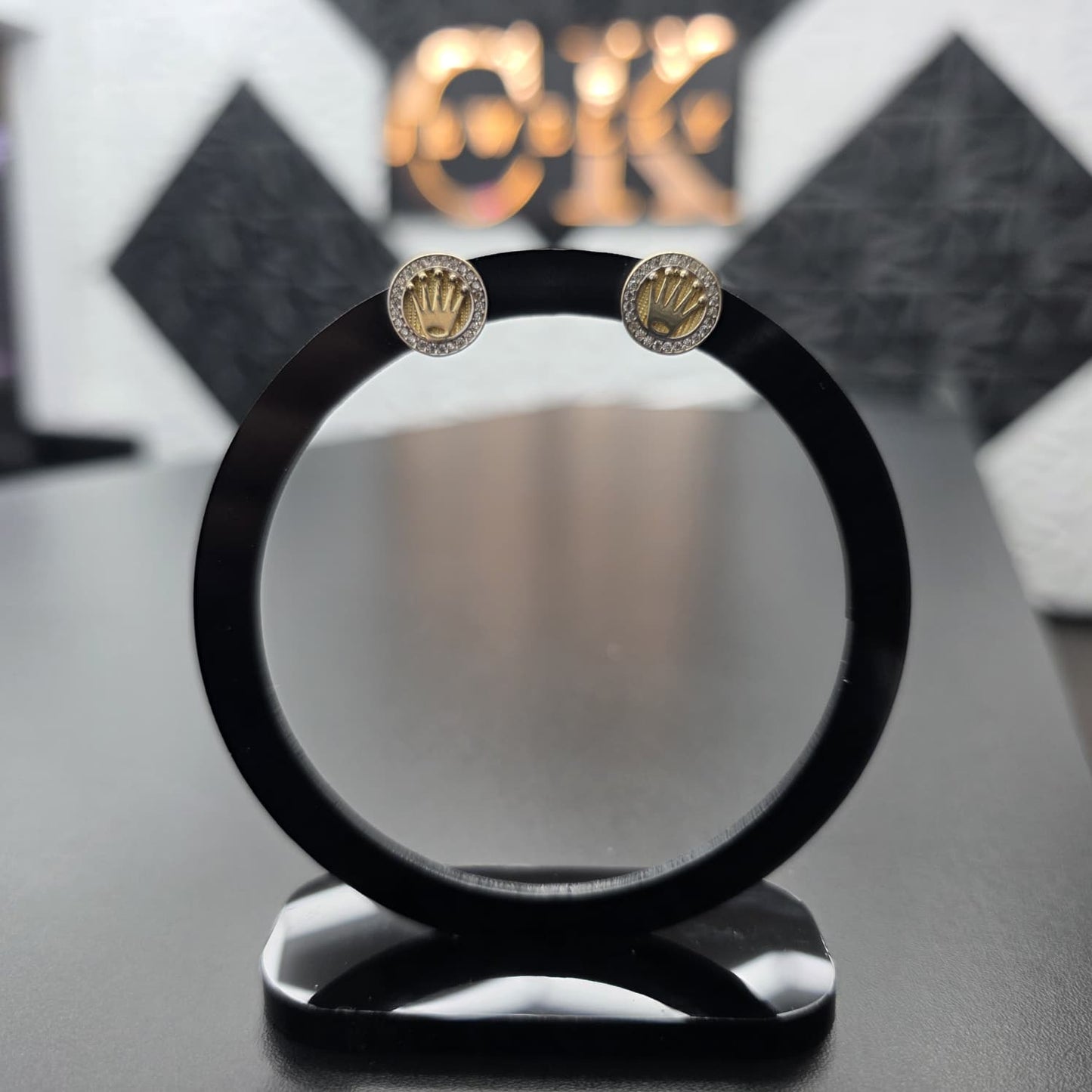 CROWN STUD EARRING 14K