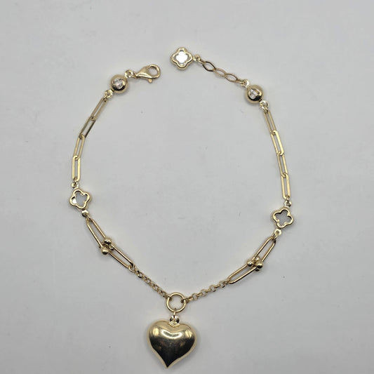 CLOVER AND HEART BRACELET 14K
