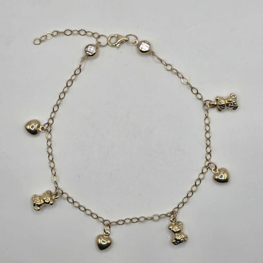 BEAR AND HEART BRACELET 14K